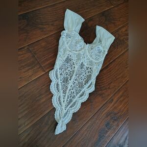 Vintage 80s white lace g-string teddy lingerie Size S-M